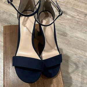 Kelly & Katie Navy Suede Ankle-Strap Heels